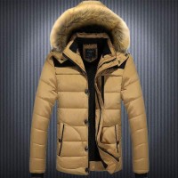 Doudoune Homme Parka capuche fourrure Sport Winter Mountain Fashion Beige